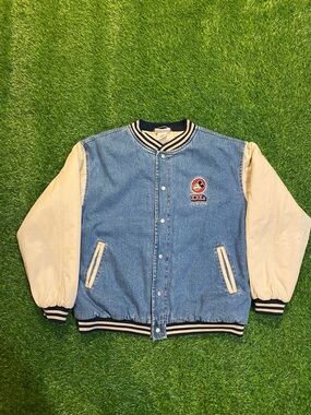 Vintage Disneyland disney Mickey Mouse denim button up bomber jacket size large